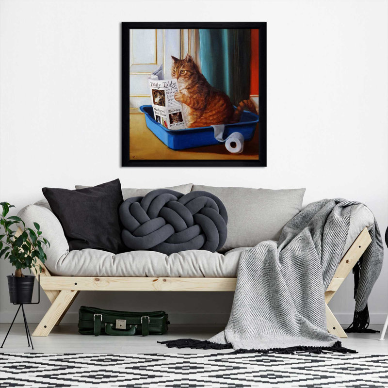 Kitty Throne par Lucia Heffernan - Peinture, Cadre noir, H 37,5 po x l 37,5 po x P 1 po
