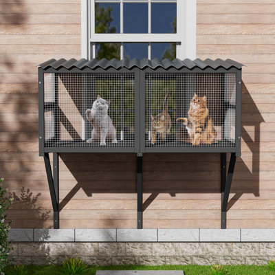 Cat Catio,Cat Window Perch for Large Indoor Cats - Expandable Wooden Cat Window Box Enclosure for Multi Cats,