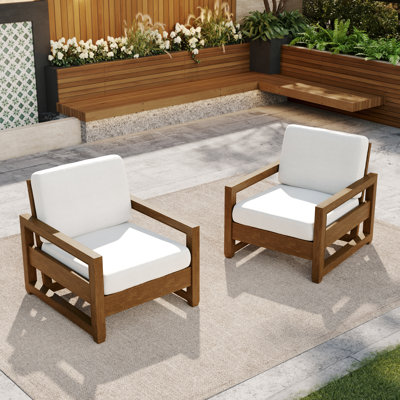 Gustina Solid Wood Teak Outdoor Lounge Chairs With Cushion And Arms