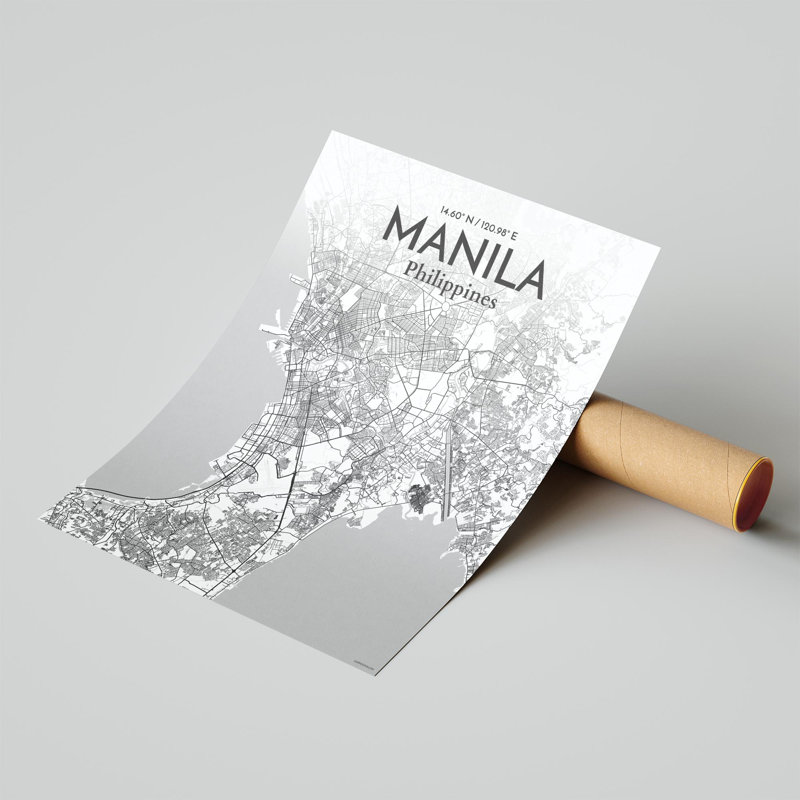 Manille, carte de la ville, impression, Gris / blanc, H 20 po x l 16 po