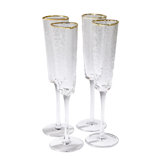 Hammered Champagne Glass-Clear w/Gold Rim