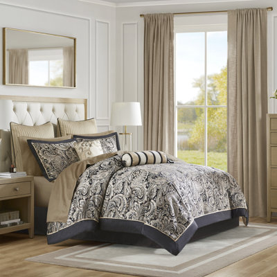 King Bed 12 Comforter With Cotton Sheets In Black. Contains Comforter, Shams, Pillows. Splendid Paisley. Luxurious & Breathable 12 Piece Black For Sheets. Includes Euro Exquisite Cozy Fashionable.
