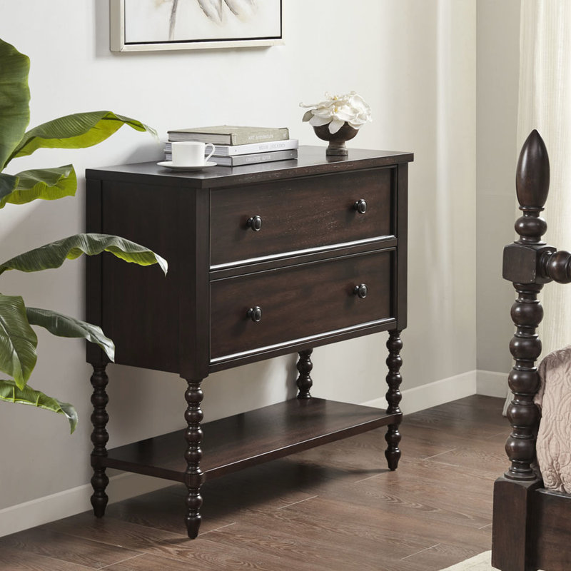 Commode décorative - 2 tiroirs en bois massif de style classique avec cadre en bois et rangement foncé