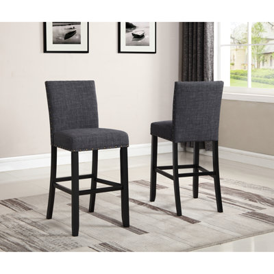 Grey Stools, Of 2 - Hardwood, Nailhead Trim, 44"H, 30"H Seat, 16"X23" Dimensions Bar 2 Seat Height, 16"X23