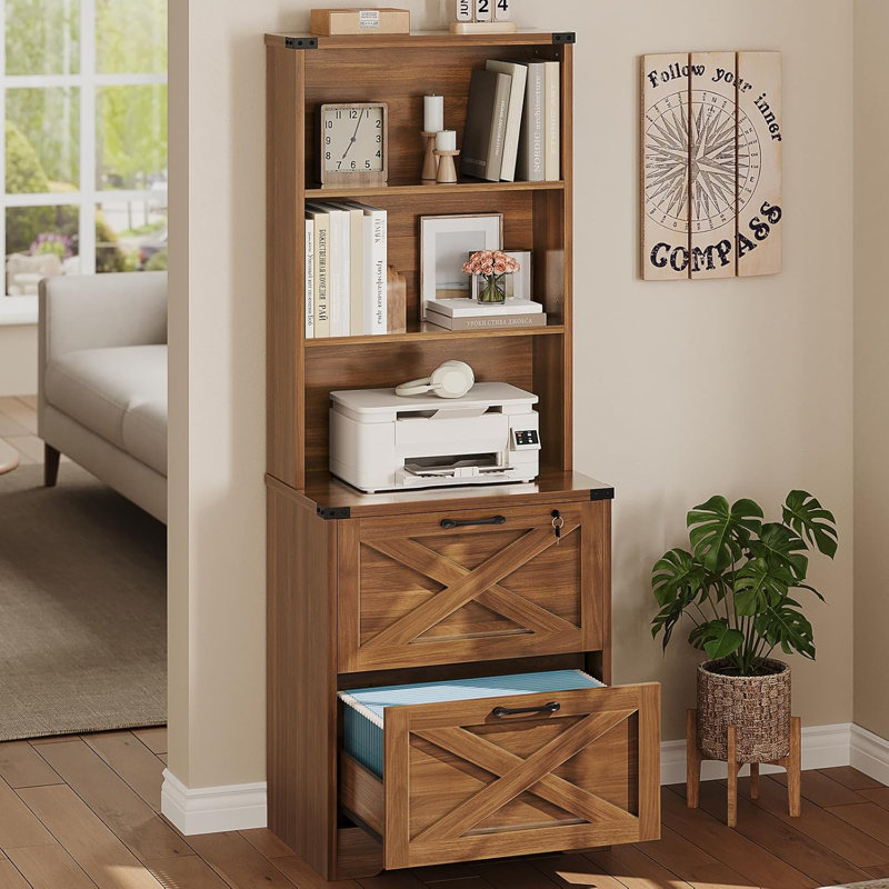 2 Drawer File Cabinet With Lock, Wood Filing Cabinet Fits Letter, Legal, A4 Size, Hanging File Folders, Farmhouse File Cabinets For Home Office With Adjustable Storage Shelf