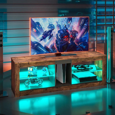 Nabria 55" length  TV Stand Cabinet With Glass Shelf & RGB LED Lighted for up to 65" TVs