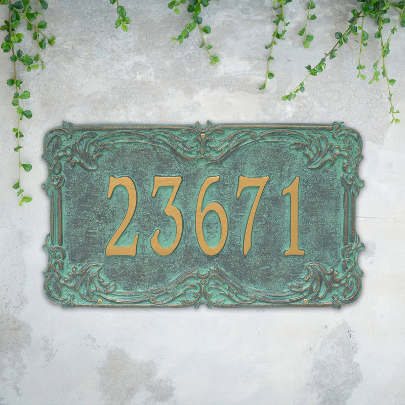 Plaque d'adresse murale 1 ligne Signature Series, Vert-de-gris, Bronze, Oui