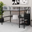 Lit mezzanine double en métal noir avec bureau en L, port USB, DEL, armoire