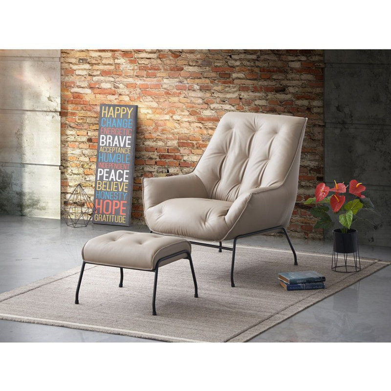 Ensemble de fauteuil et repose-pieds 2 pièces Quiza, cuir fleur, Cuir véritable kaki