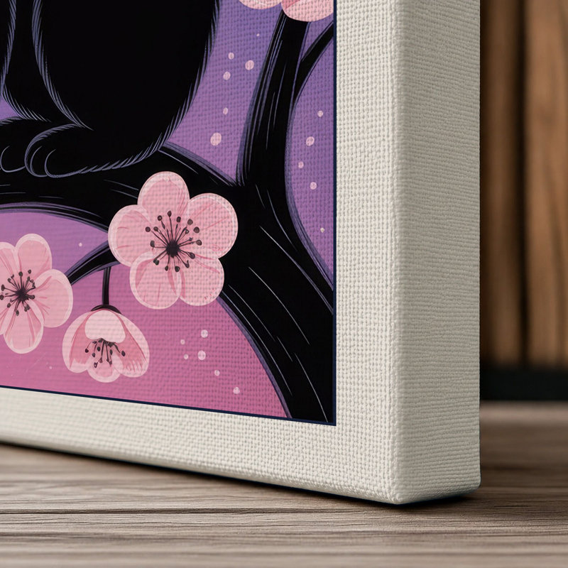 Midnight Garden Cat Whimsical 1 Piece Wrapped Canvas Wall Art, 36x24 - 91.4 x 61.0 cm, Cream Border