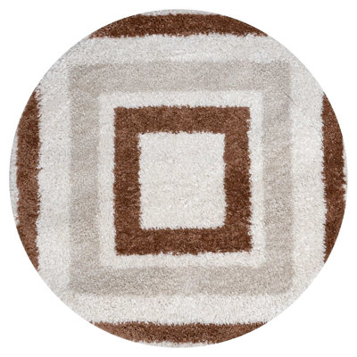 Moodi Modern Shaggy Area Rug Geometric Border Design