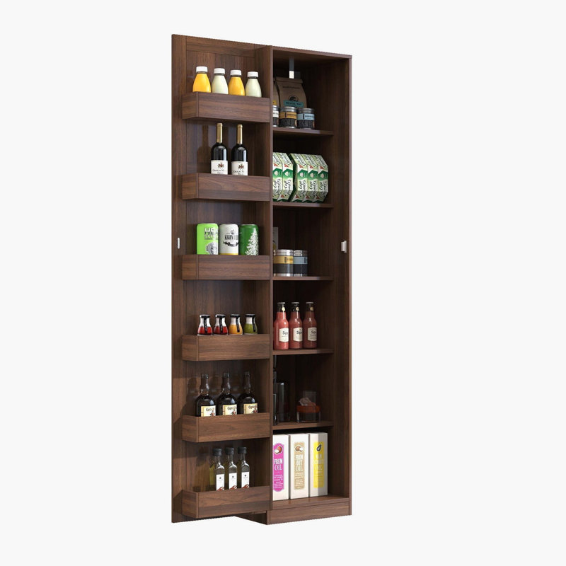 Armoire de cuisine autoportante en noyer, buffet avec portes et tablettes, rangement multi-espaces pour la cuisine, le salon et la salle à manger