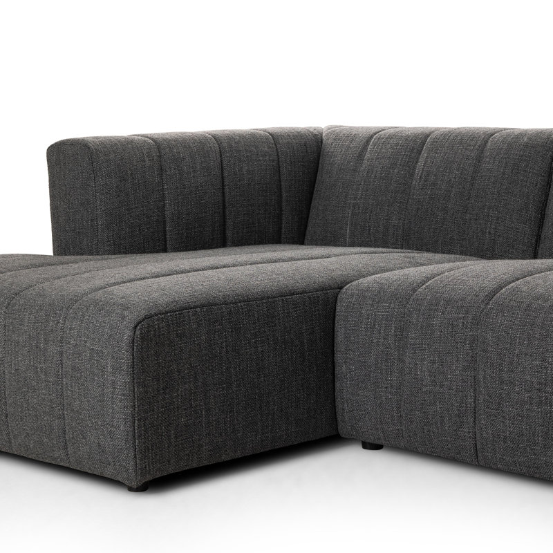 Langham Modular Chaise Sectional, Left Hand Facing, Black, Saxon Charcoal Polyester Blend