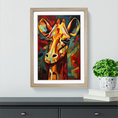 Giraffe Cubism - Single Picture Frame Print on Wood