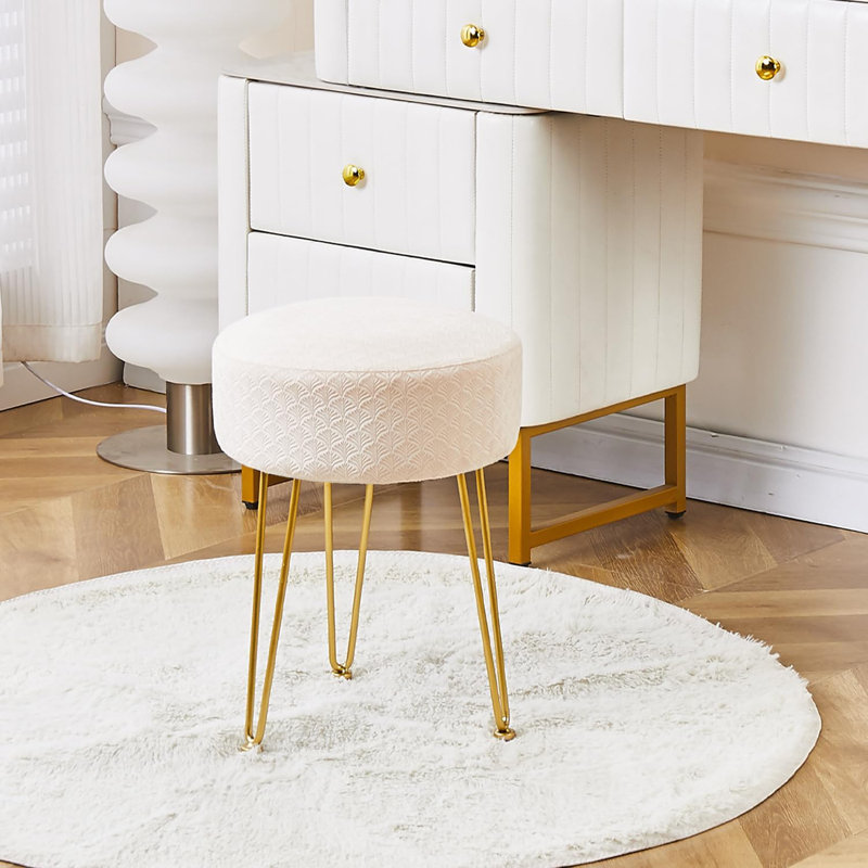 Vanity Accent Stool with Metal legs, Champagne