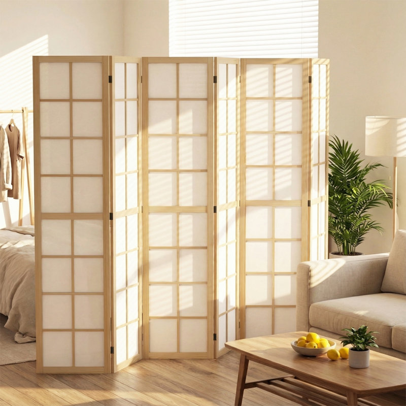 Paravent 6 panneaux, paravent pliant 5,6 pi, bois naturel, Bois naturel