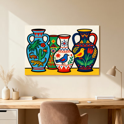 Vases colorés avec motifs animaliers et floraux