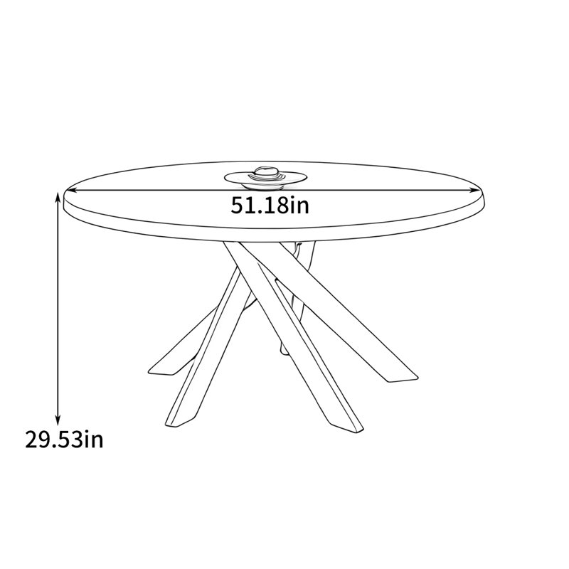 Table de salle à manger, 29.53"H x 51.18"L x 51.18"W