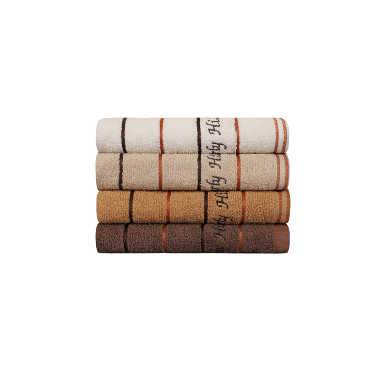 Ensemble de serviettes 4 pièces 100% coton, Caramel / brun / blanc / crème