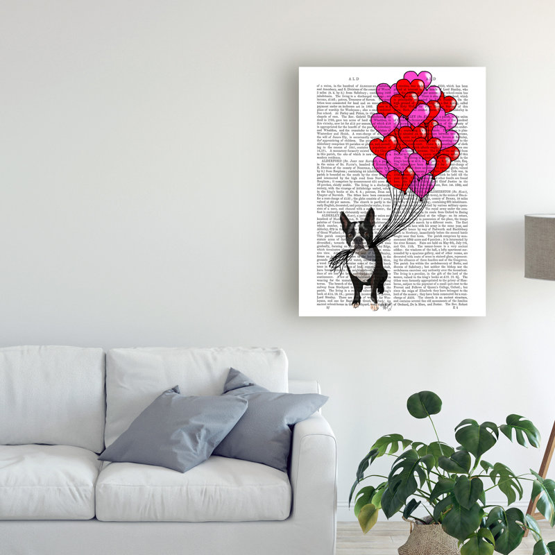 «Boston Terrier and Ballons», impression sur toile tendue, H 47 po x l 35 po x P 2 po