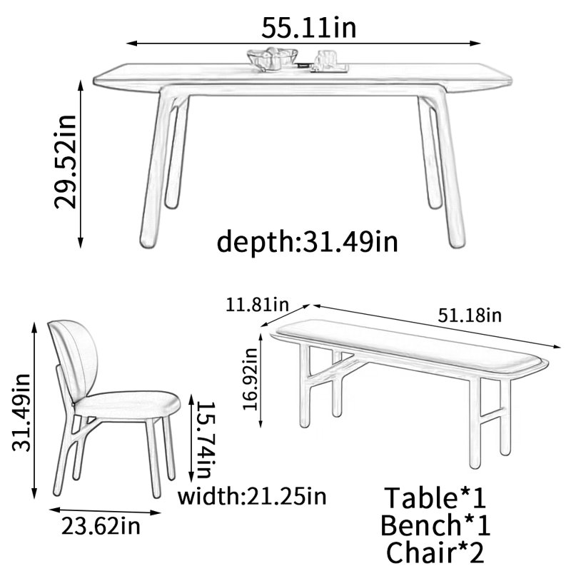 Grande table rectangulaire moderne en bois de cerisier moderne, H 29,52 po x L 55,11 po x l 31,49 po