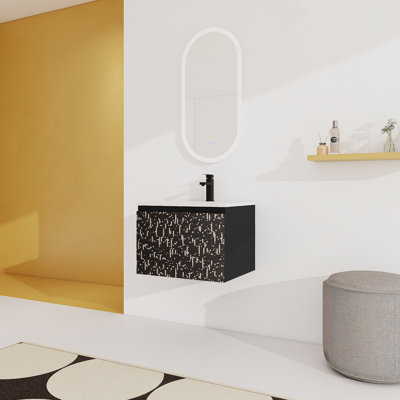 Meuble-lavabo flottant mural avec lavabo en céramique et porte d'armoire à fermeture en douceur