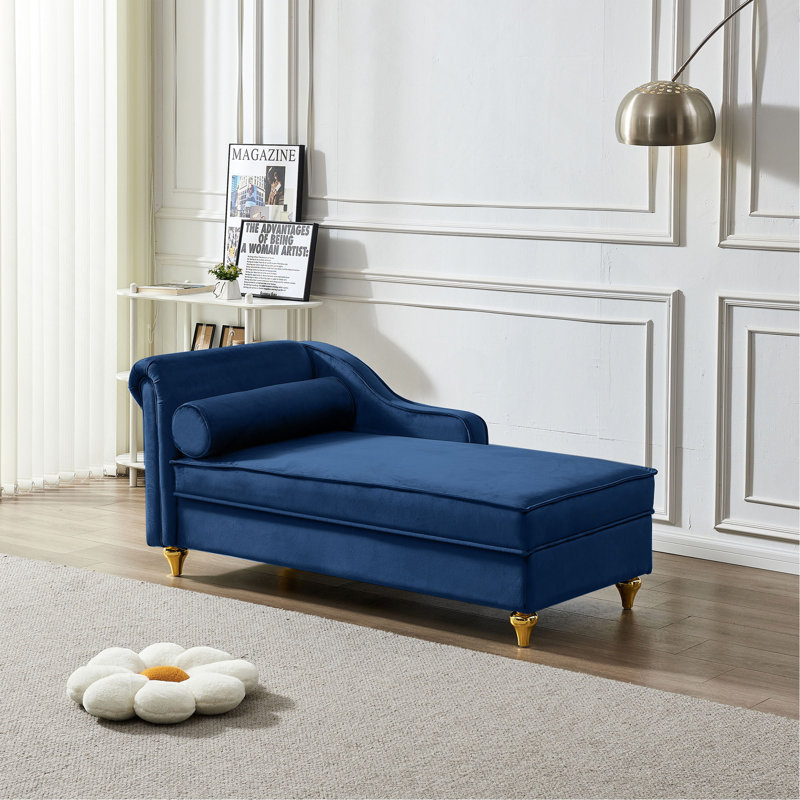 Chaise longue moderne avec revêtement en velours, Marine
