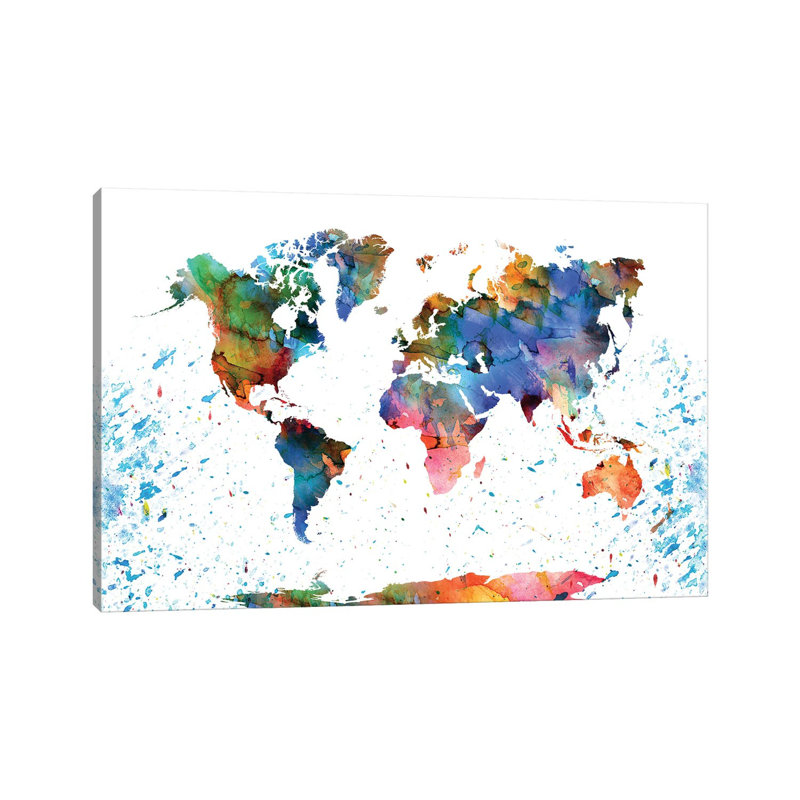 Colorful World Map by WallDecorAddict - Gallery-Wrapped Canvas Giclée on Canvas, Wrapped Canvas, 20.32 cm H x 30.48 cm W