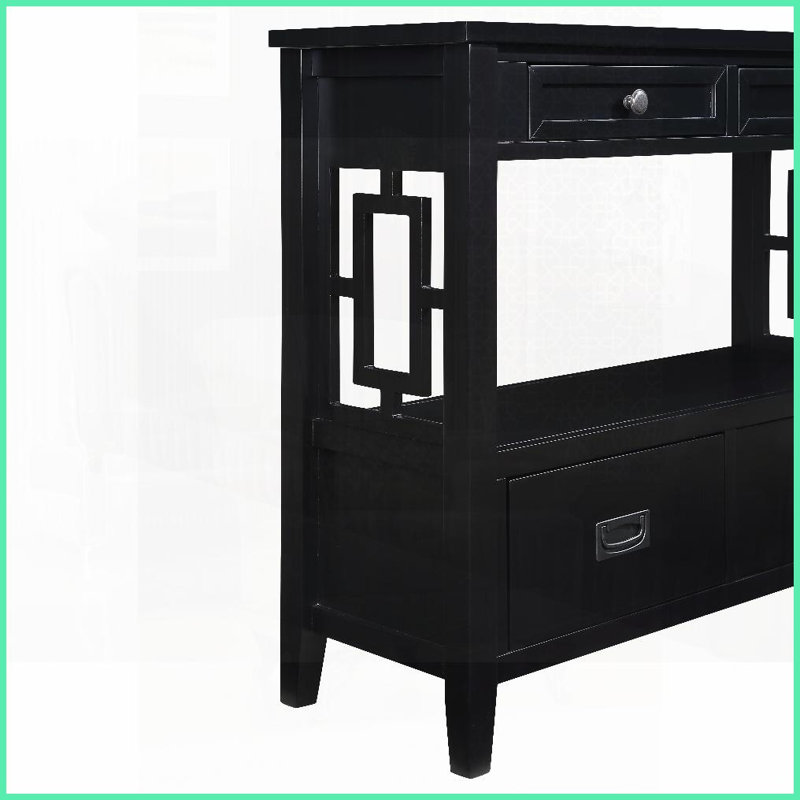 Retro Solid Pine Wood Coffee Table - 4 Drawers &amp; Shelf for Entry/Bedroom, Spacious Storage &amp; Easy Assembly, Black