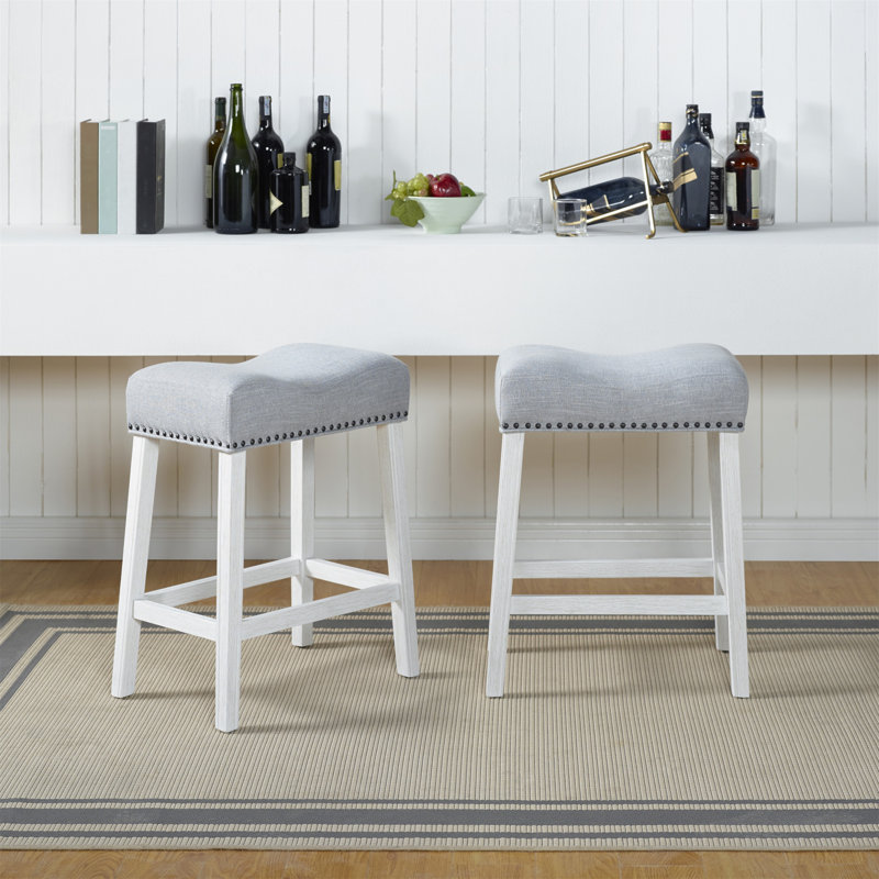 Tabourets de comptoir rembourrés Coco, Blanc, Gris / tissu