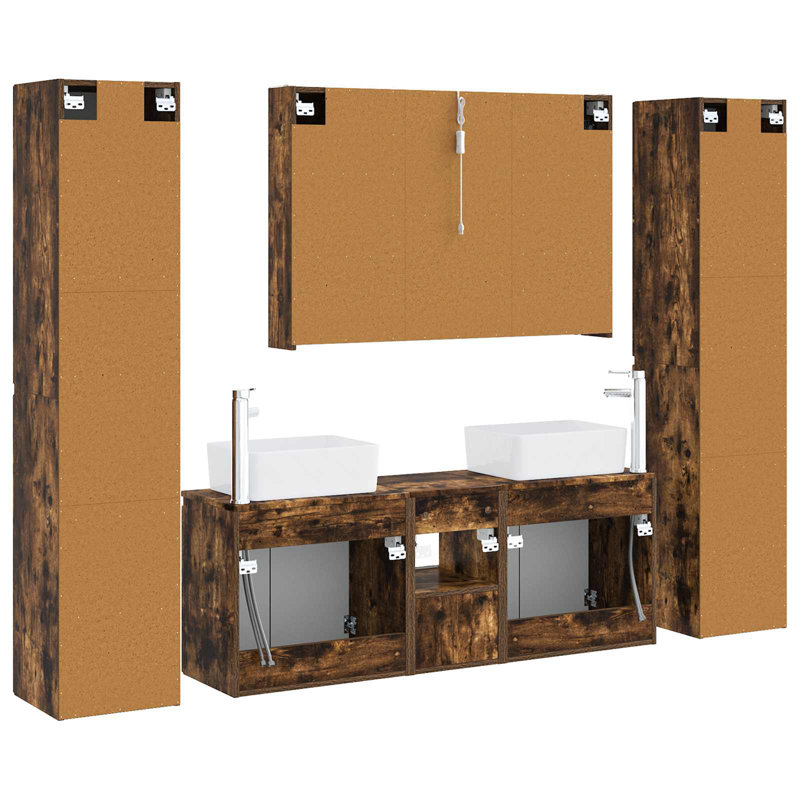 Vanity & Mirror Set, Dark Wood