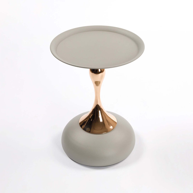 Small Round Side Table For Small Space, Matte Gray, Gray/Gold