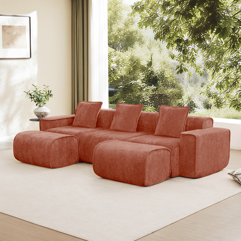 Canapé modulaire confortable en velours, design moderne sans os, rouge pour un usage domestique