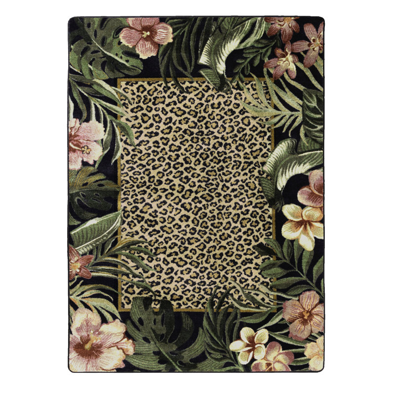 Tapis vert à imprimé animalier Gutierez, Rectangle 5 pi x 8 pi