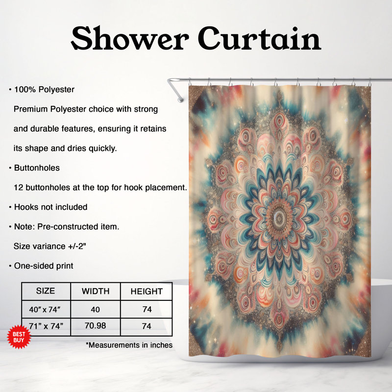 Rideau de douche 1 pièce Tie-Dye, H 74 po x l 71 po