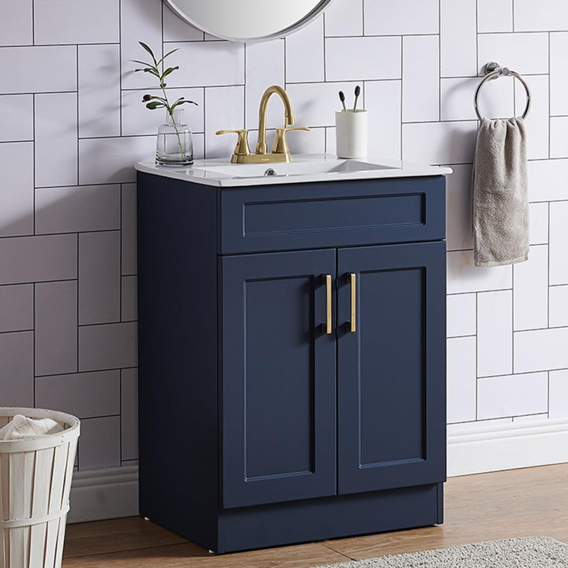 Dinorah 24" Modern Blue Freestanding Single Bathroom Vanity Set With 2-Doors, Blue