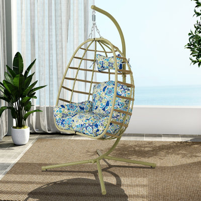 Fauteuil à œufs avec support Balançoire suspendue en PE intérieur et extérieur pour l'extérieur avec coussin double lavable à corde robuste Capacité de 350 lb pour le patio
