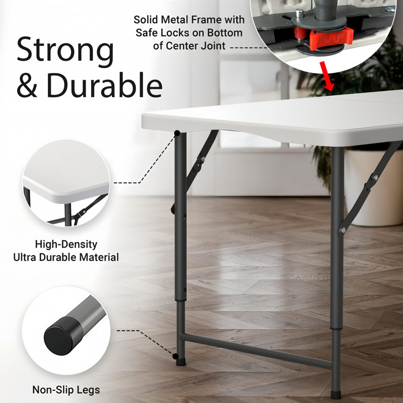 4 Ft Adjustable Height Folding Table with Built-In Handle