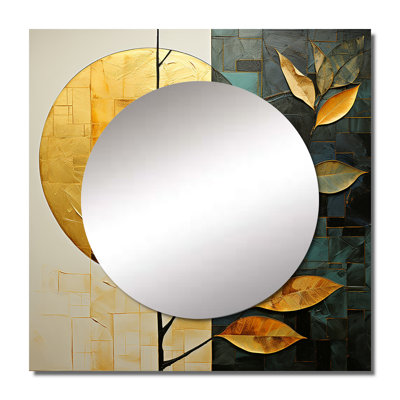 Boz - Golden Geometry Leaves Foliage I Leaves Square Mirror Wall Art For Bathroom