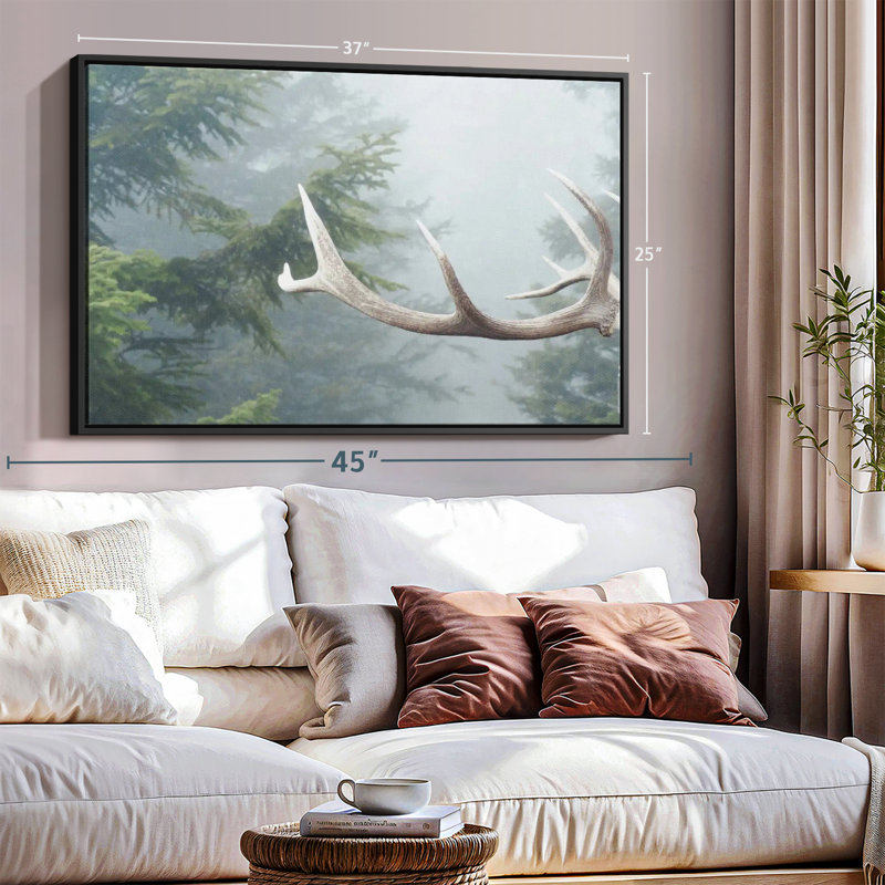 Impression sur toile de cerf et de pin, H 25 po x l 37 po