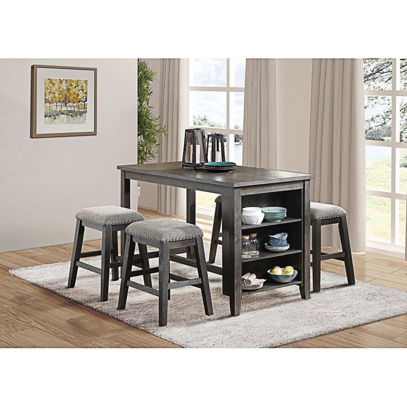 Transitional Gray Solid Hardwood Counter Height Dining Table with Storage