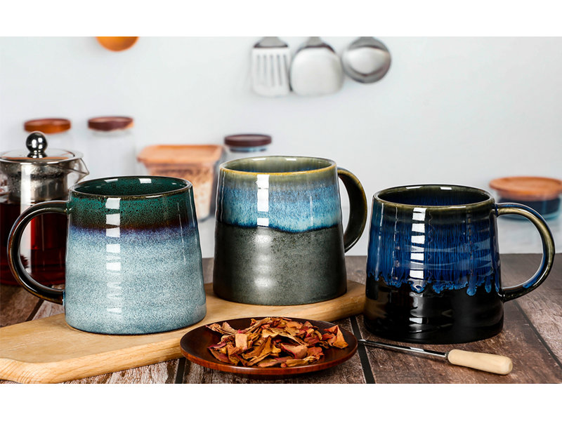 Mixed Set of Reactive Glaze Stoneware Odis Ceramic Coffee Mugs