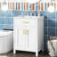 Meuble-lavabo de 24 po avec lavabo en céramique compact de luxe. L 24,2 po x P 18,5 po x H 34 po. Cadre en bois massif, portes. Ornements dorés. Tablettes de rangement spacieuses. Tablette réglable. Armoire moderne, compacte et élégante-908864163