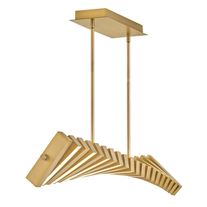 1 - Light Kitchen Island Rectangle Chandelier, Lacquered Brass