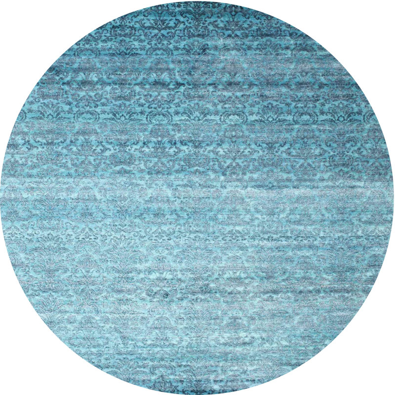 Tapis de zone bleu contemporain, Rond 3 pi