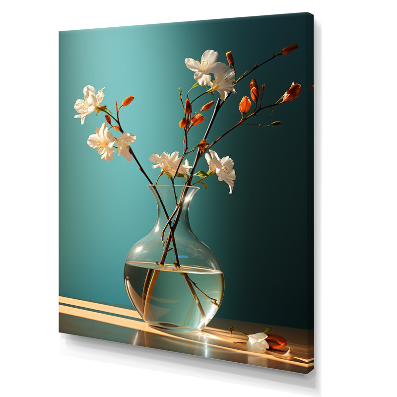 "Turquoise Flower Vase Tranquility I", reproduction d'art sur toile, Toile tendue, H 32 po x l 16 po x P 1 po