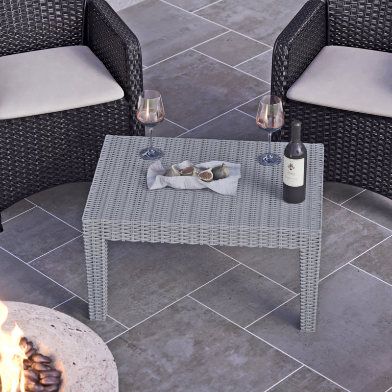 Grey Rattan Coffee End Table & 2 Chair Set Outdoor Dining Bistro Garden Balcony
