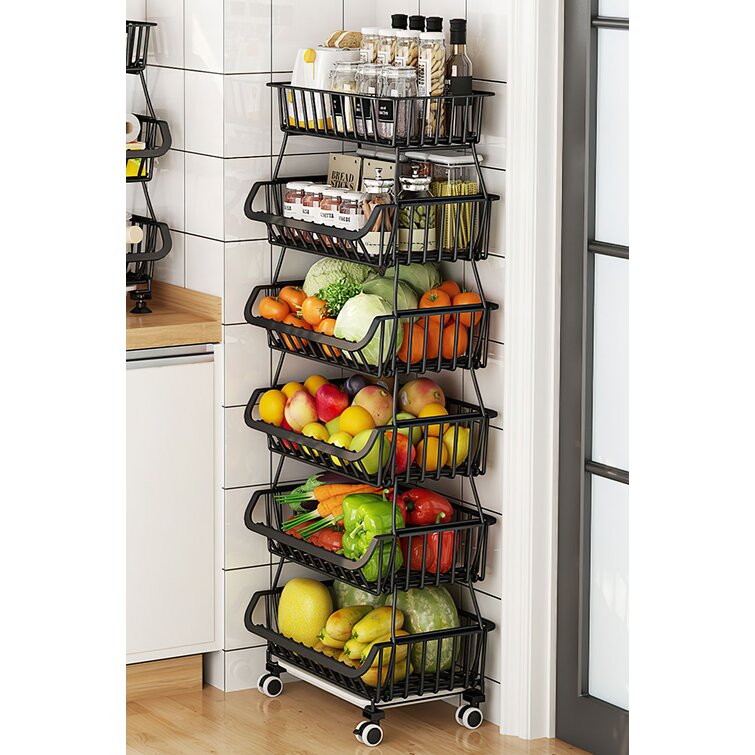 Kitchen Storage Basket Plastic Multi-functional Vegetables Fruit Racks with  Cover Storage Basket for Organizers Storage