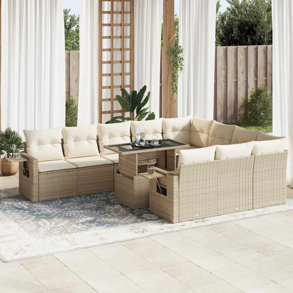 Vidaxl 11-Tlg. Garten-Sofagarnitur Mit Kissen Schwarz Poly Rattan