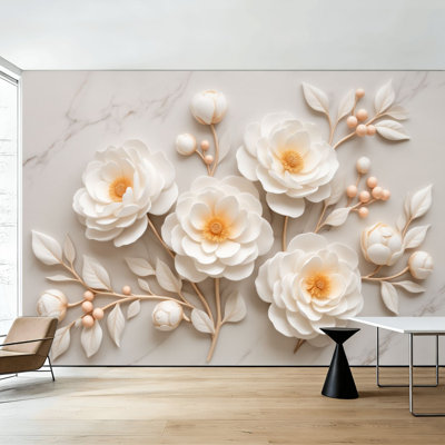 Papier peint autocollant beige à motif de feuilles de papier peint à motif floral blanc crème à motif floral H 100 po x l 144 po amovible auto-adhésif pour chambre à coucher, bureau à domicile